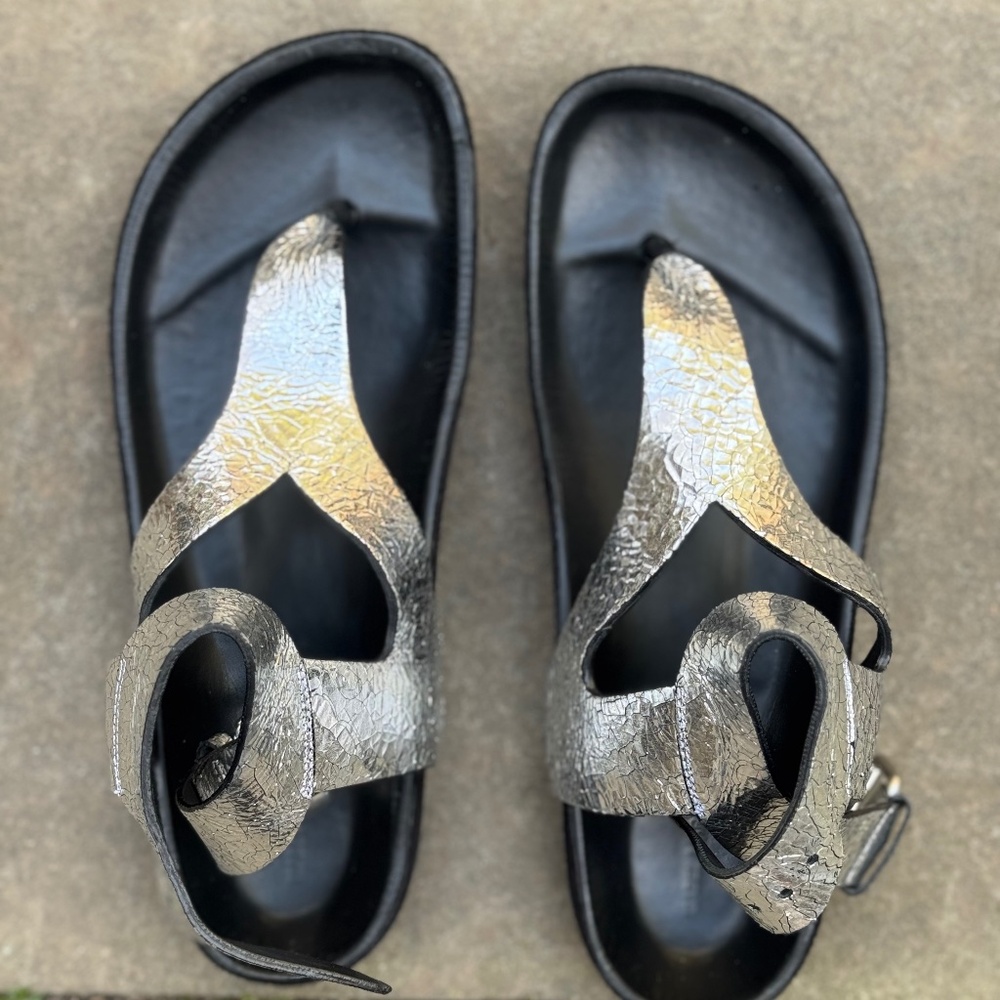 Isabel Marant Metallic Silver Black Leather Sandals